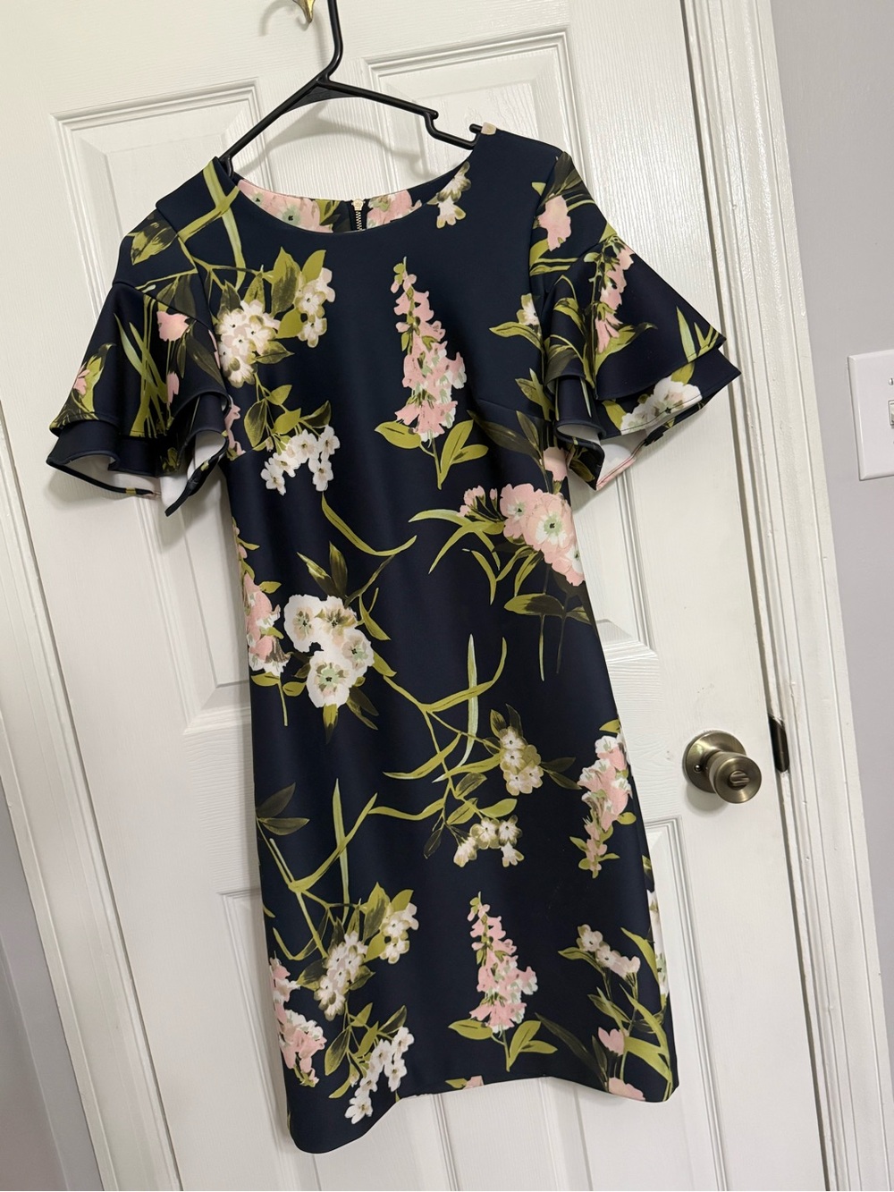 Tommy Hilfiger Navy Floral Ruffle-Sleeve Midi Dress